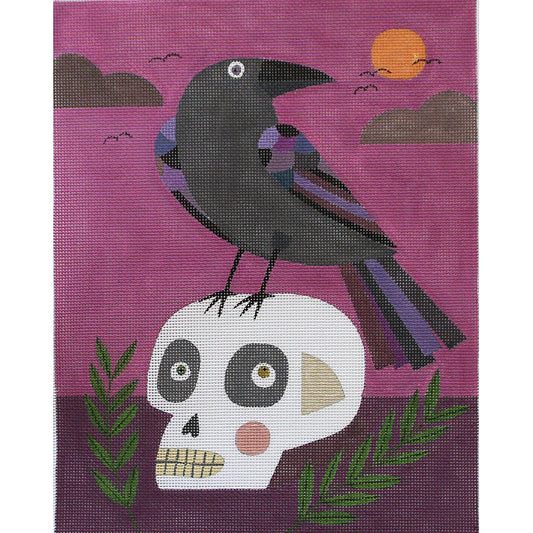 PLD Designs Melanie Mikecz Skull and Crow Needlepoint Canvas