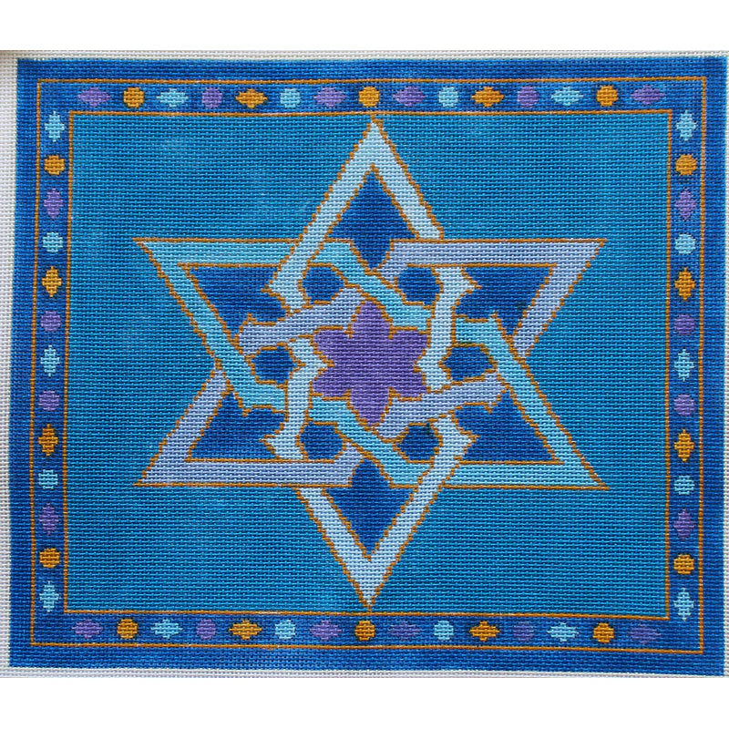 PLD Designs Sally Corey Star of David Tallis Bag Blue Needlepoint Canvas