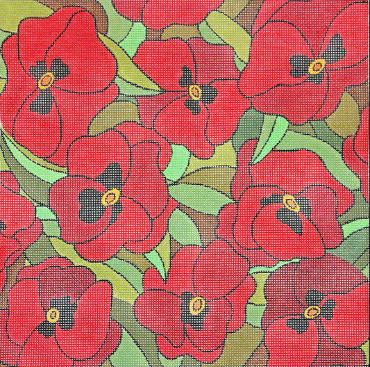 PLD Designs Sandi Garris Scarlet Pansies Needlepoint Canvas