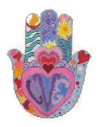 PLD Designs Sandy Utain Hearts in Rainbow Colors Hamsa Needlepoint Canvas