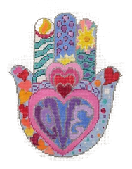 PLD Designs Sandy Utain Hearts in Rainbow Colors Hamsa Needlepoint Canvas