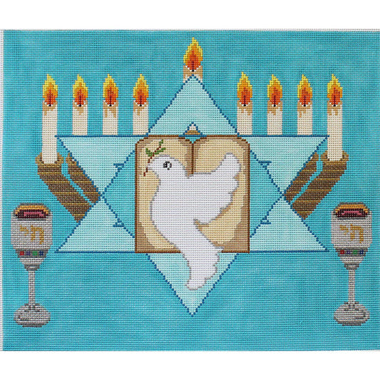 PLD Designs Sandy Utain Menorah with Dove Tallis Bag Needlepoint Canvas