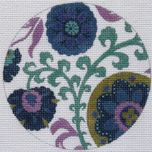 PLD Designs Steve Haskamp Blue Floral Ornament Needlepoint Canvas