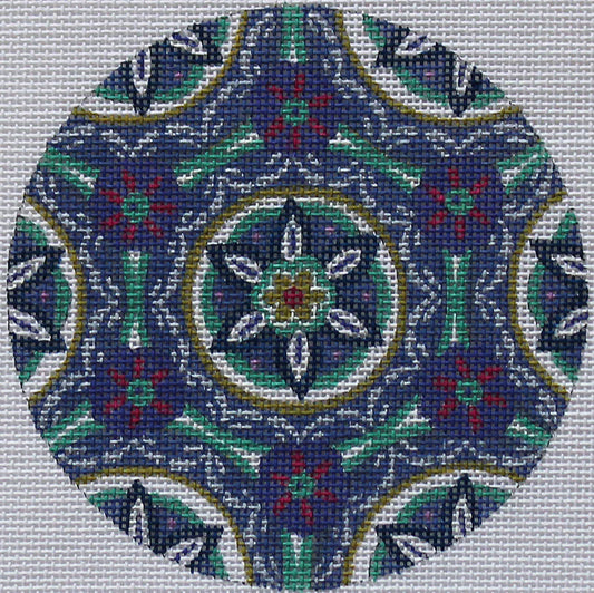 PLD Designs Steve Haskamp Medallion Blue Round Needlepoint Canvas