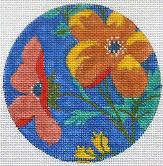 PLD Designs Steve Haskamp Poppies On Blue Ornament Needlepoint Canvas