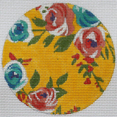 PLD Designs Steve Haskamp Roses On Yellow Ornament Needlepoint Canvas