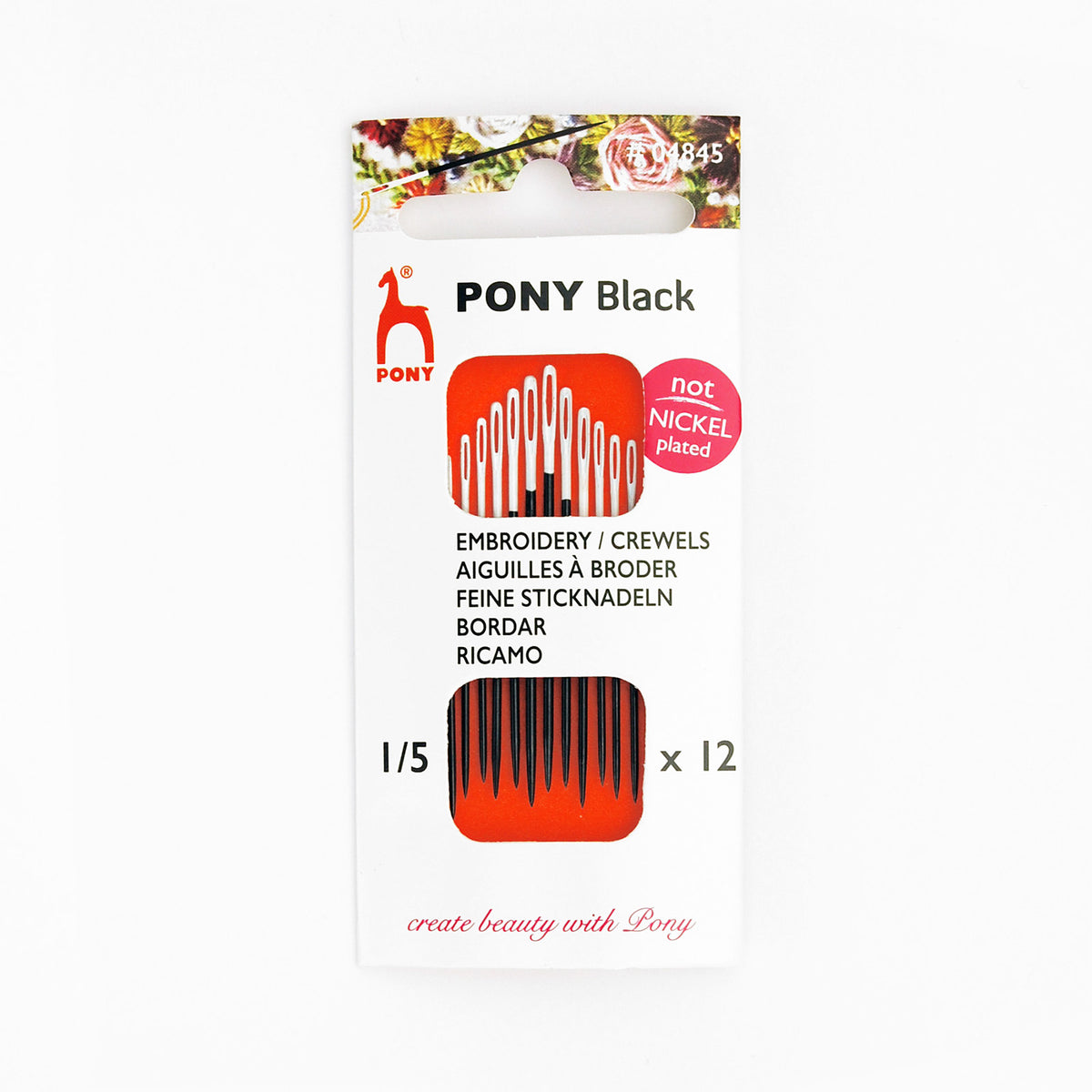 PONY Black Crewels Sewing and Embroidery Needles With White Eye - Sizes 3-9