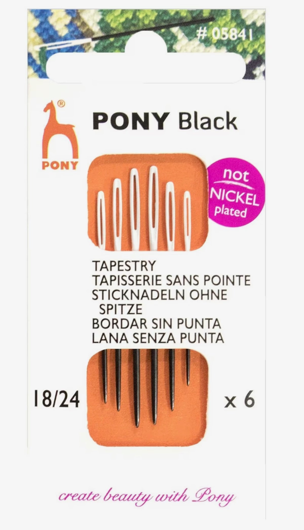 PONY Black Tapestry Embroidery Needles with White Eye - Sizes 18-24