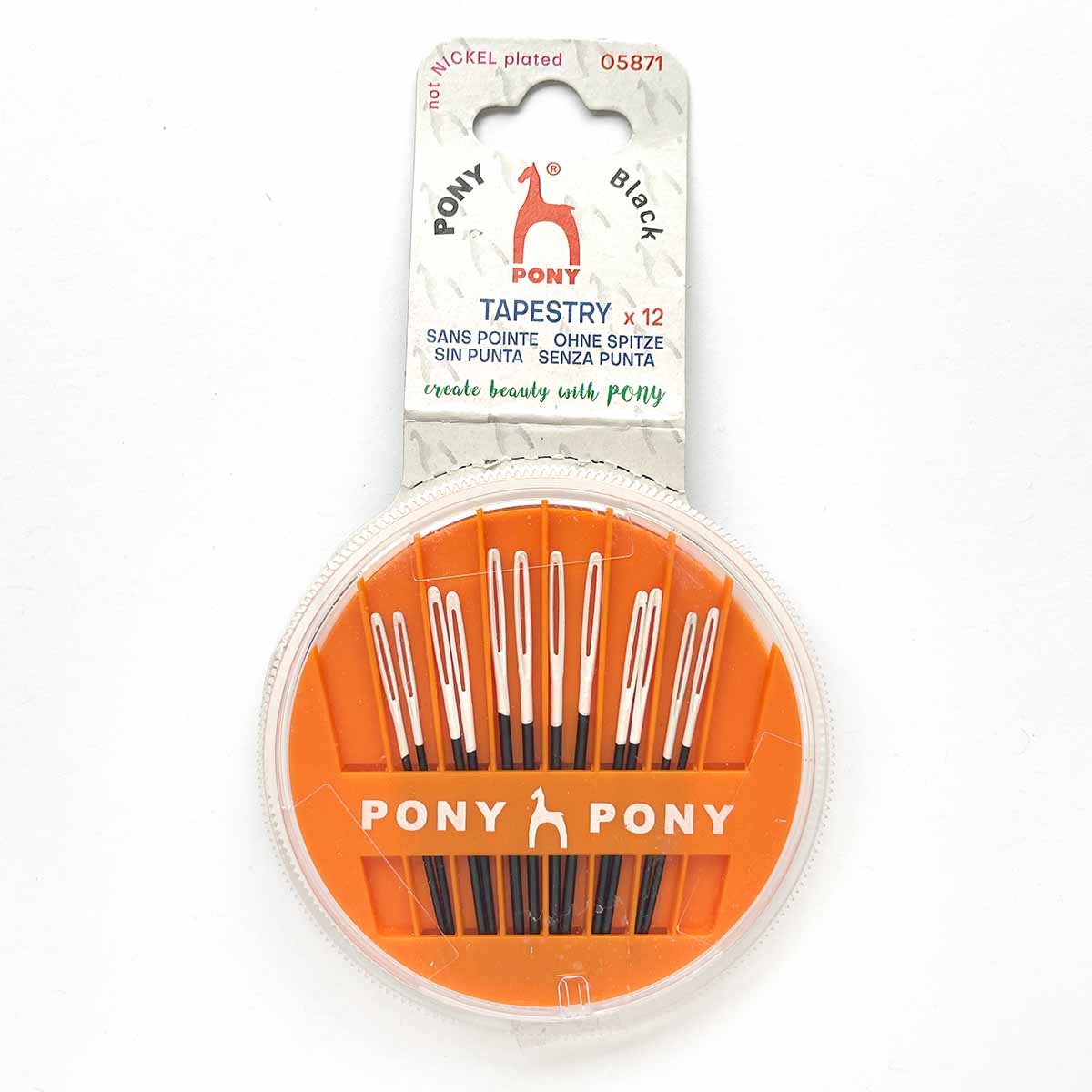 PONY Black Tapestry Embroidery Needles with White Eye in Compact - Sizes 18-22