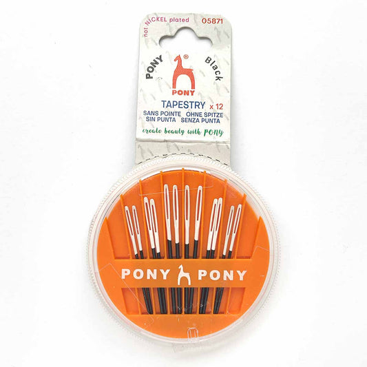 PONY Black Tapestry Embroidery Needles with White Eye in Compact - Sizes 18-22