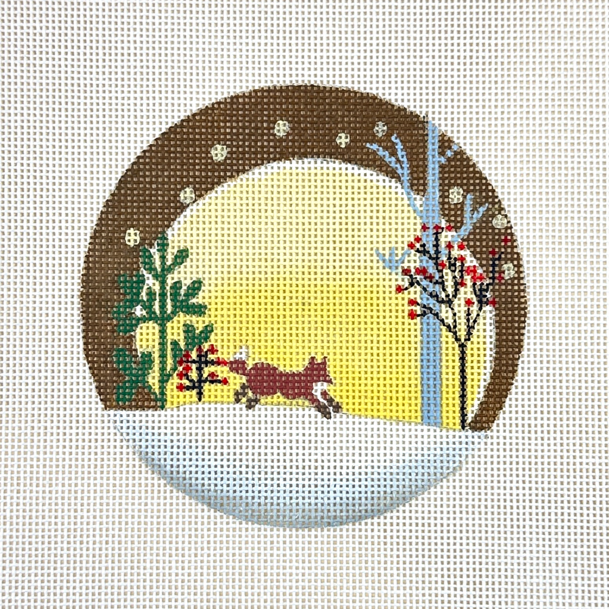 Painted Pony Designs Mary Charles Fox & Moon Round Needlepoint Canvas