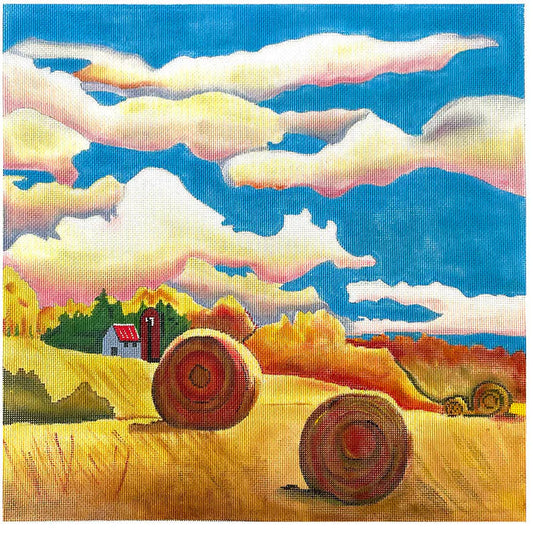 Patti Mann Hay Bales and Clouds Needlepoint Canvas