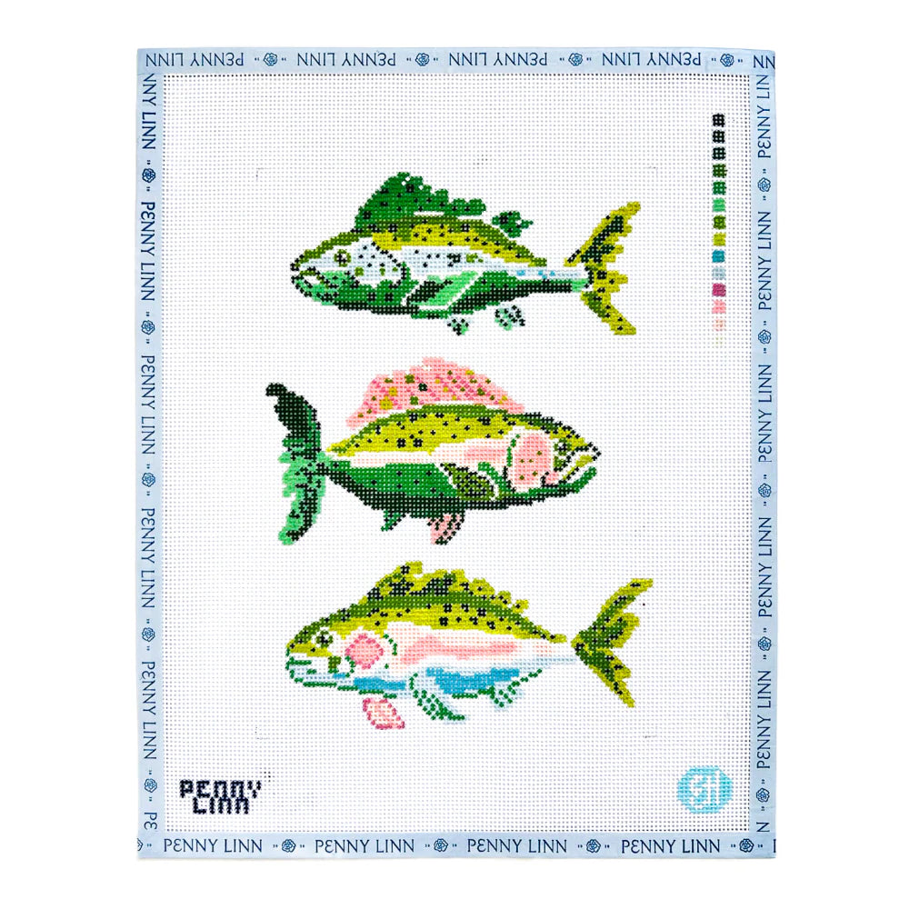 Penny Linn Evelyn Henson Fishing Trio Two Needlepoint Canvas