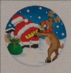 Pepperberry Designs Measuring Santa Reindeer Needlepoint Canvas