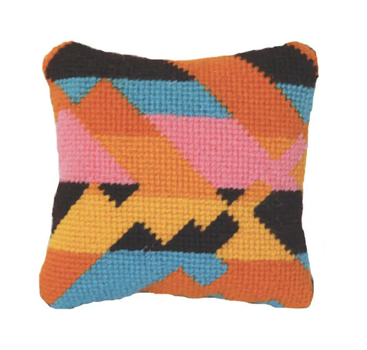 Pompom Design Mini Canyon Pillow Needlepoint Kit - Orange and pink