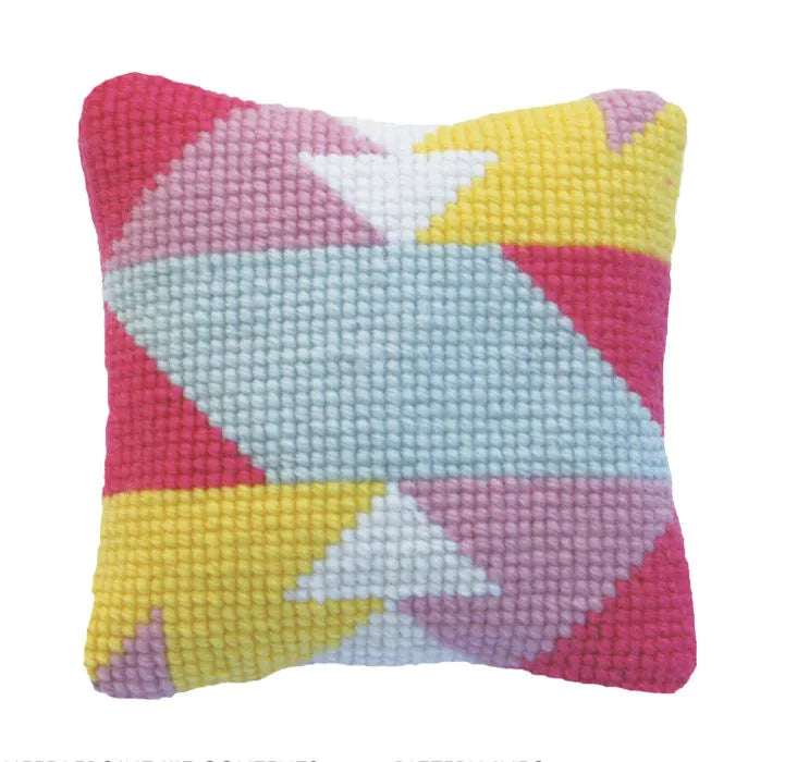 Pompom Design Mini Verano Pillow Needlepoint Kit - Pink and Yellow