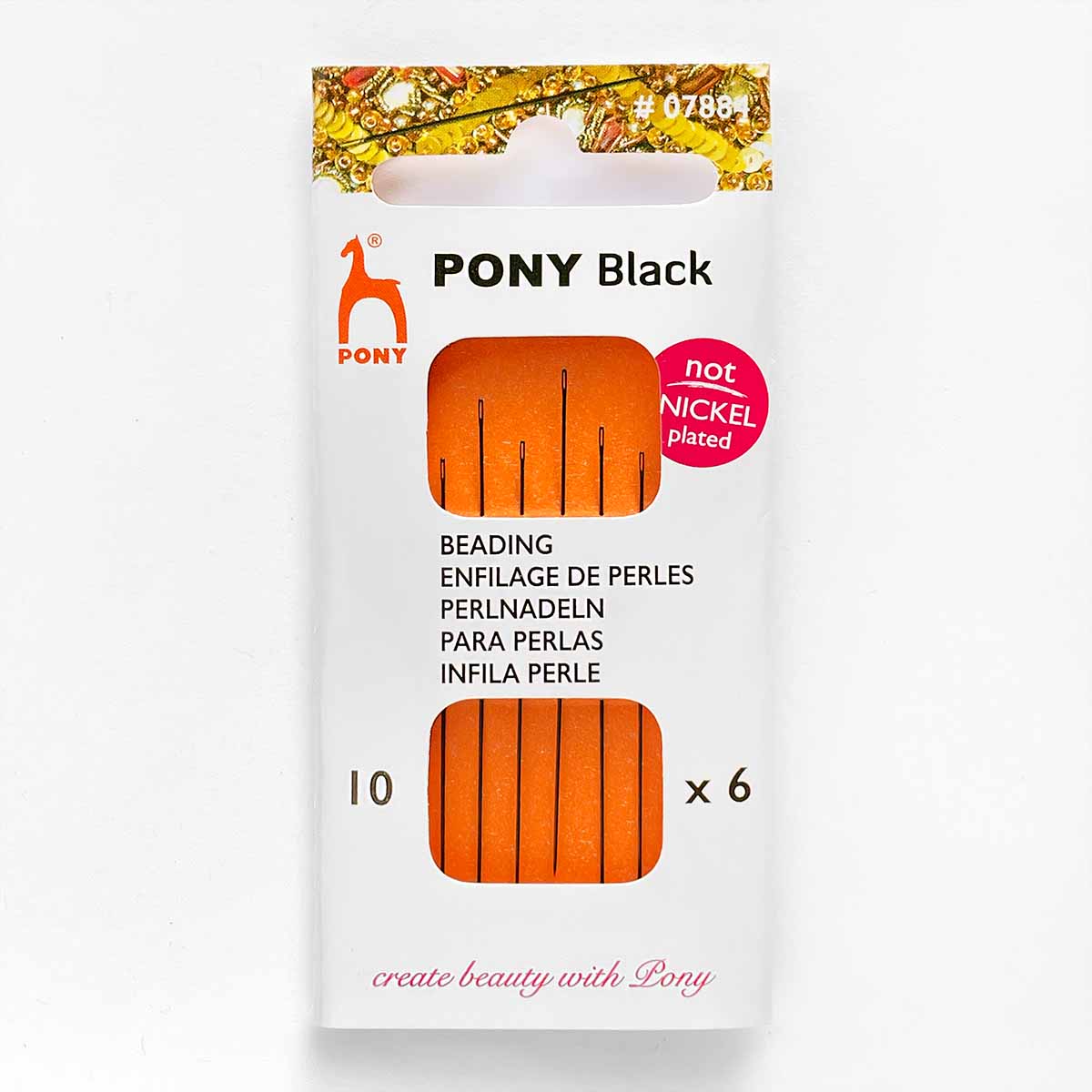 PONY Black Beading Needles With Black Eye - Needle Threader Included - Sizes 10-12