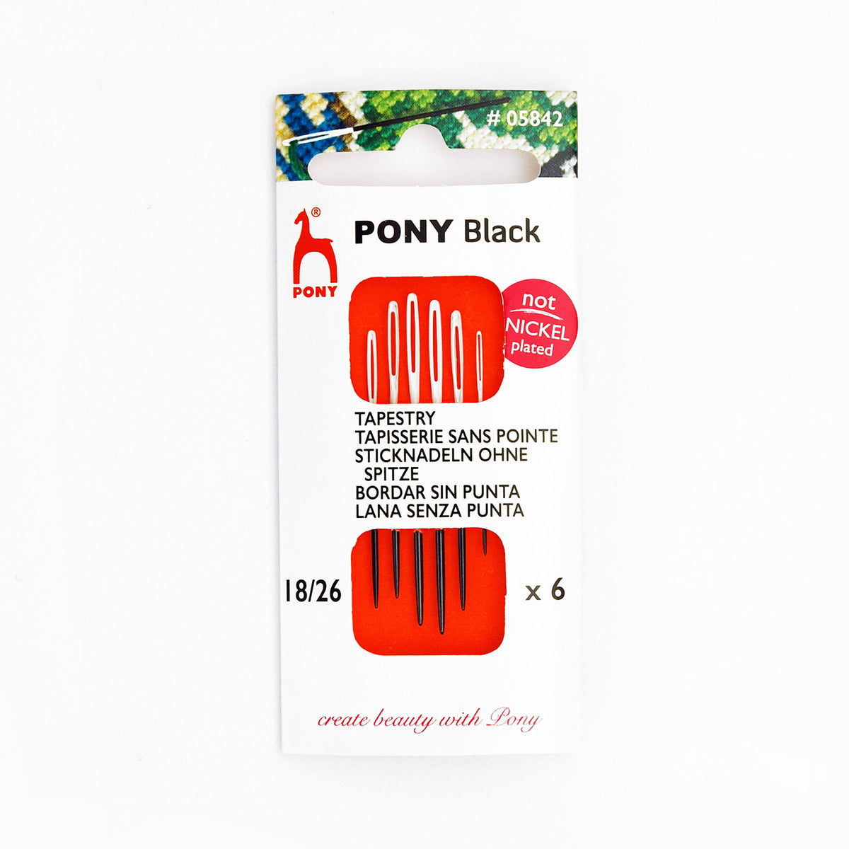 PONY Black Tapestry Embroidery Needles with White Eye - Size 22