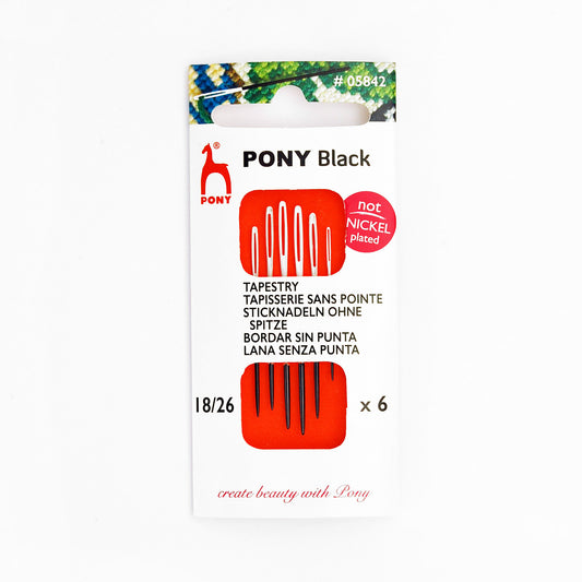 PONY Black Tapestry Embroidery Needles with White Eye - Sizes 18-26