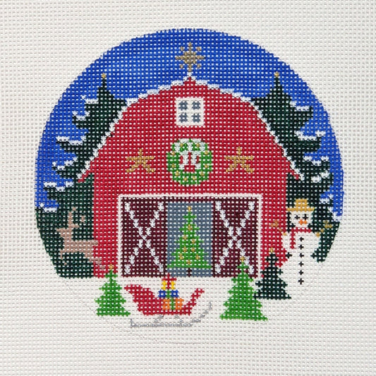 Doolittle Stitchery Christmas Barn Round Needlepoint Canvas