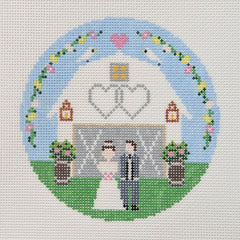 Doolittle Stitchery Wedding Barn Round Needlepoint Canvas