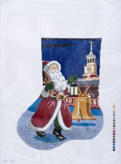 Rittenhouse Needlepoint Santa with Liberty Bell Stocking Needlepoint Canvas - Blue