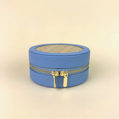 Rachel Barri 5" Round Leather Self Finishing Jewelry Box - Cornflower