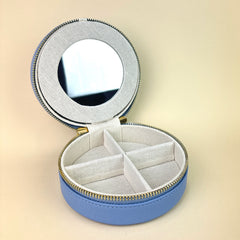 Rachel Barri 5" Round Leather Self Finishing Jewelry Box - Cornflower