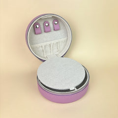 Rachel Barri 5" Round Leather Self Finishing Jewelry Box - Lilac