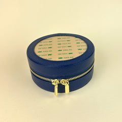 Rachel Barri 5" Round Leather Self Finishing Jewelry Box - Navy