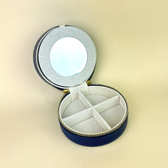 Rachel Barri 5" Round Leather Self Finishing Jewelry Box - Navy