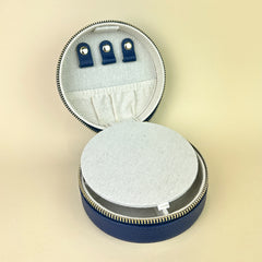 Rachel Barri 5" Round Leather Self Finishing Jewelry Box - Navy