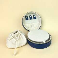 Rachel Barri 5" Round Leather Self Finishing Jewelry Box - Navy