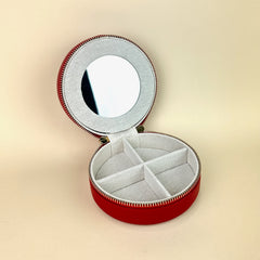 Rachel Barri 5" Round Leather Self Finishing Jewelry Box - Red