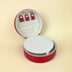 Rachel Barri 5" Round Leather Self Finishing Jewelry Box - Red