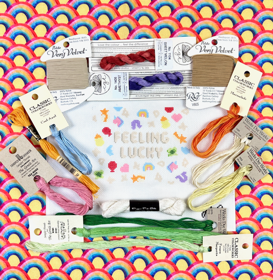 Rachel Barri Feeling Lucky Needlepoint Canvas with Special Thread Pull