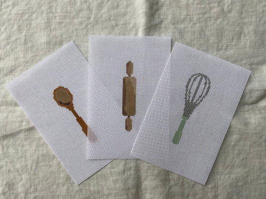 Rachel Barri Mini Kitchen Utensils Needlepoint Canvas - Set of 3