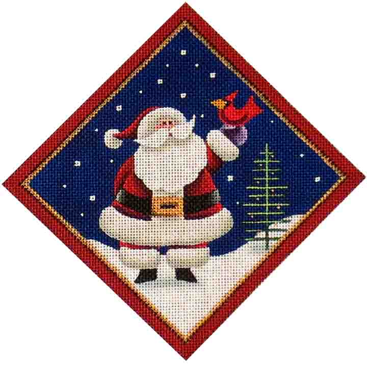 Rebecca Wood Designs Santa with Bird on Finger Needlepoint Canvas