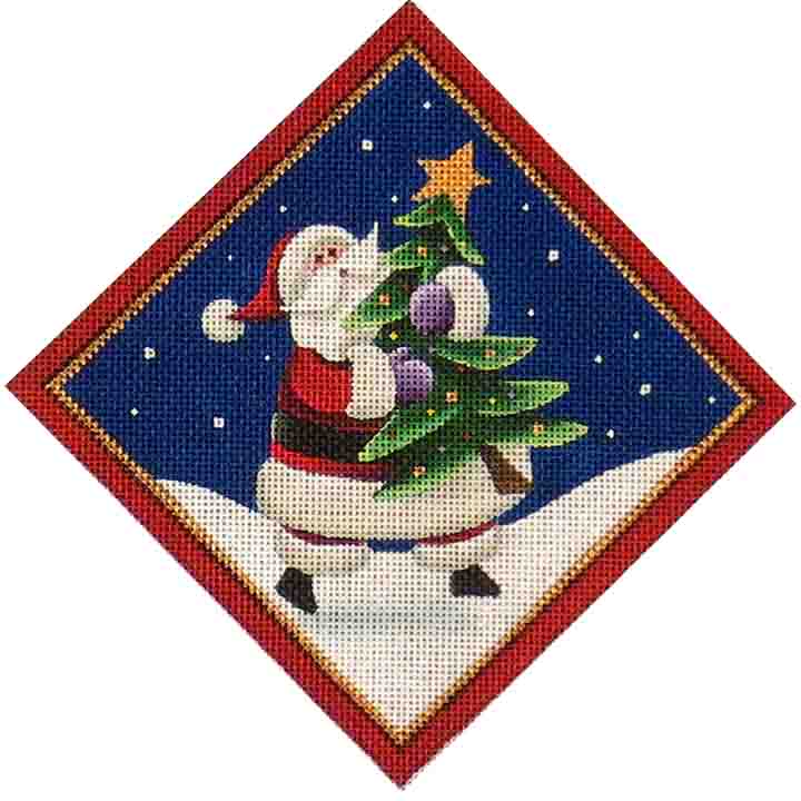 Rebecca Wood Designs Santa with Christmas Tree Needlepoint Canvas