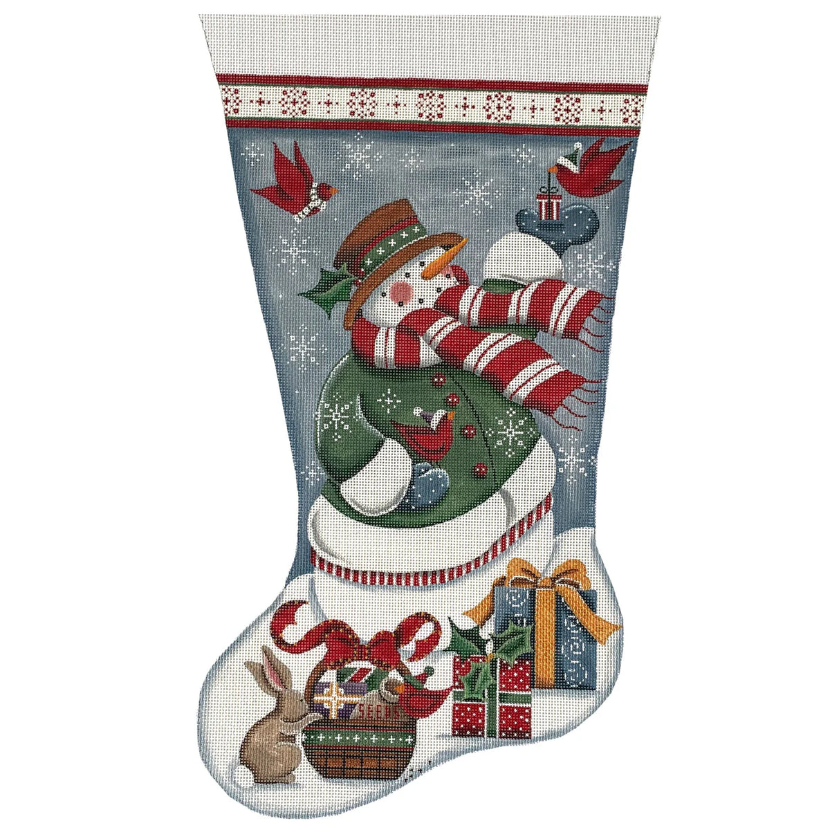 Rebecca Wood Designs Snowman Presents Stocking Needlepoint Canvas