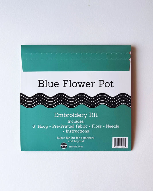 Rikrack Blue Flower Pot Embroidery Kit