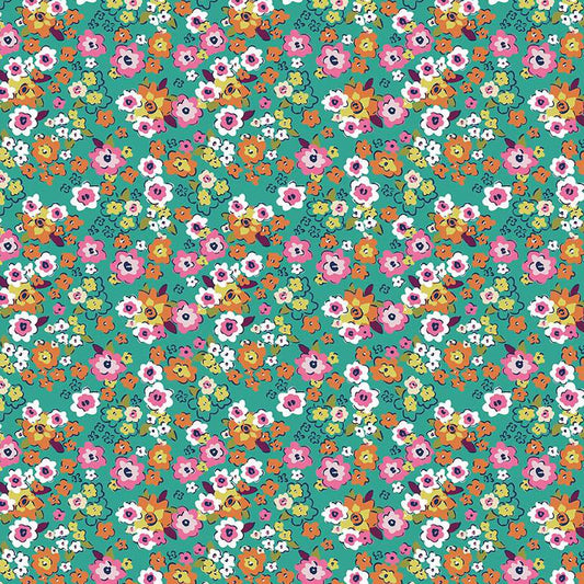 Riley Blake Designs Flower Farm Potted Flowers Cotton Fabric in Teal