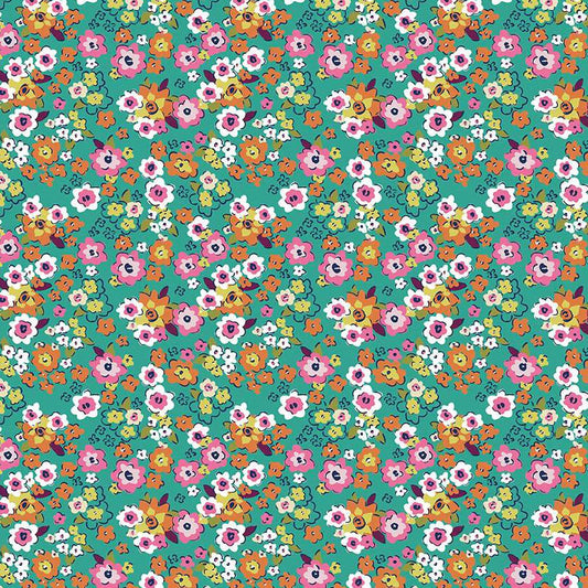 Finishing: Riley Blake Designs Flower Farm Potted Flowers Cotton Fabric in Teal
