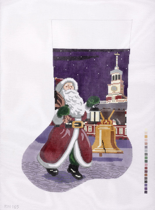 Rittenhouse Needlepoint Santa with Liberty Bell Stocking Needlepoint Canvas - Purple