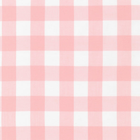 Finishing: Robert Kaufman Carolina 1" Gingham Cotton Fabric in Pink and White