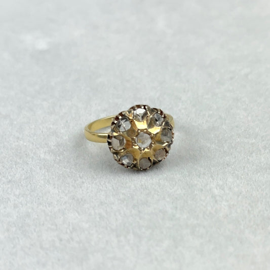 14k Gold and Rose Cut Diamond Cluster Ring