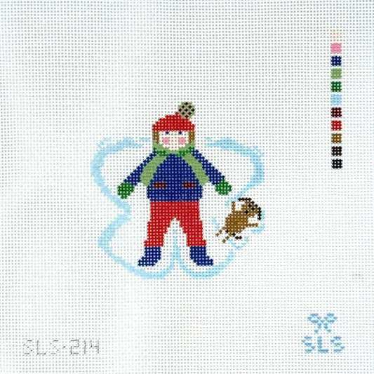 SLS Needlepoint Snow Angel Boy with Dog Needlepoint Canvas