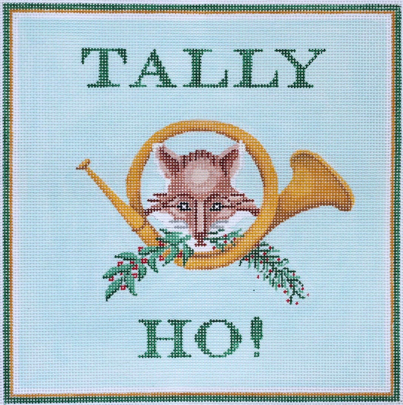 Kate Dickerson Needlepoint Collections Tally Ho with Fox and Hunting Horn Needlepoint Canvas