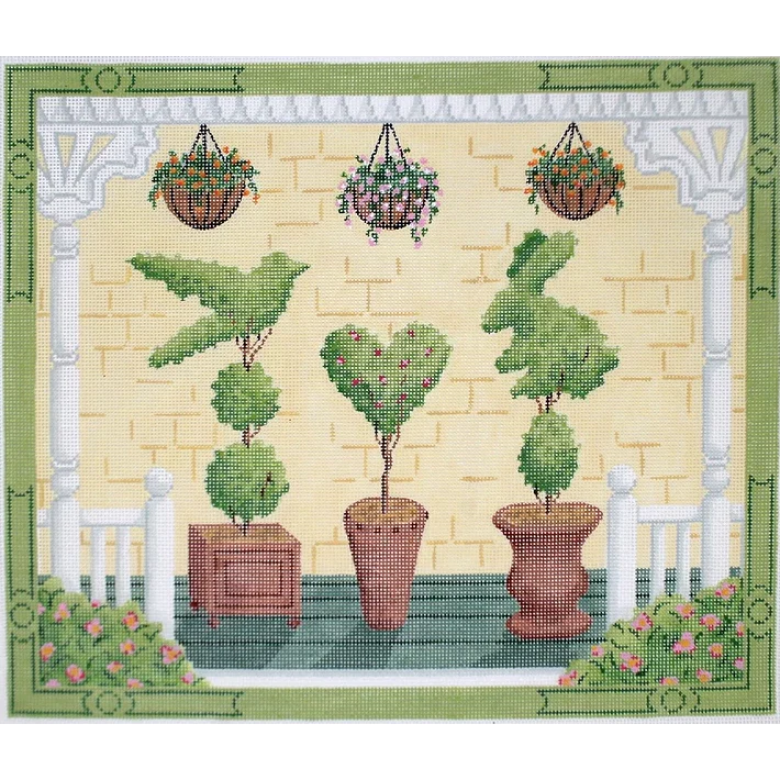 Kate Dickerson Needlepoint Collections American Front Porch with Topiaries Spring Needlepoint Canvas