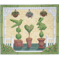 Kate Dickerson Needlepoint Collections American Front Porch with Topiaries Spring Needlepoint Canvas